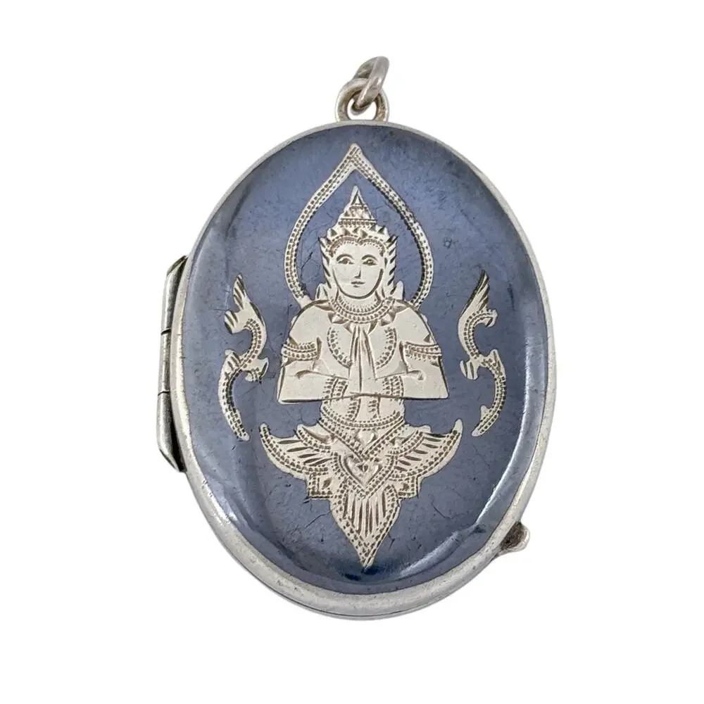 Vintage Sterling Silver 925 Siam Black Niello Dancer Locket